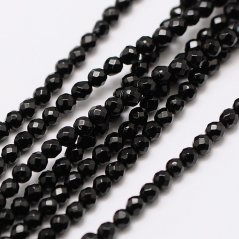 Natürlicher Onyx - Perlen, schwarz, geschliffen, 3 mm