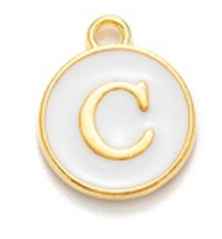 Kovový přívěšek s písmenem C, bílý, 14x12x2 mm