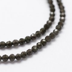 Természetes obszidián - gyöngyök, fekete, csiszolt, 2 mm