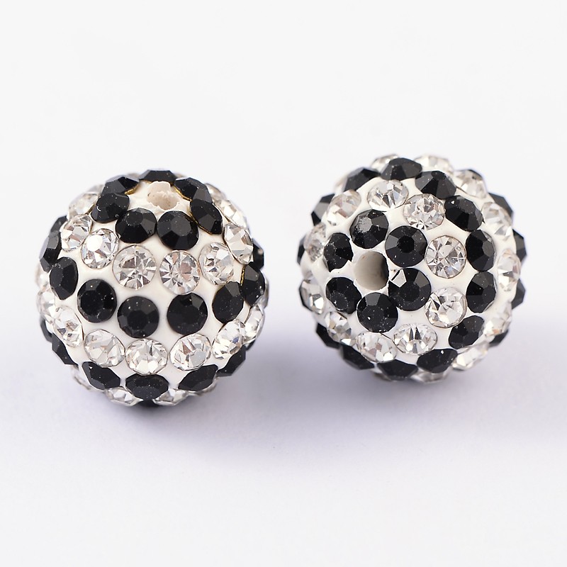 Shamballa golyó 12 mm, menet 2 mm, fekete-fehér
