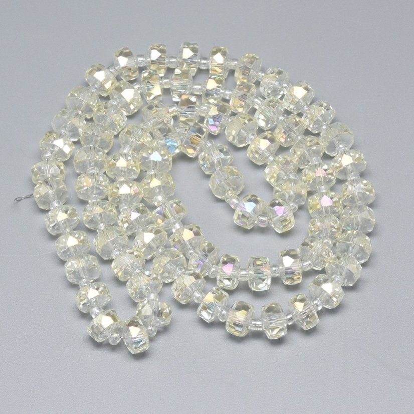 Csiszolt üveg rondellák, fémezett, átlátszó, 8x5 mm