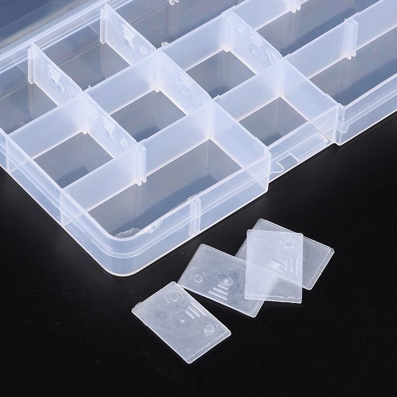 Műanyag gyöngytároló - állítható, 15 rekeszes, 17x10x2,2 cm