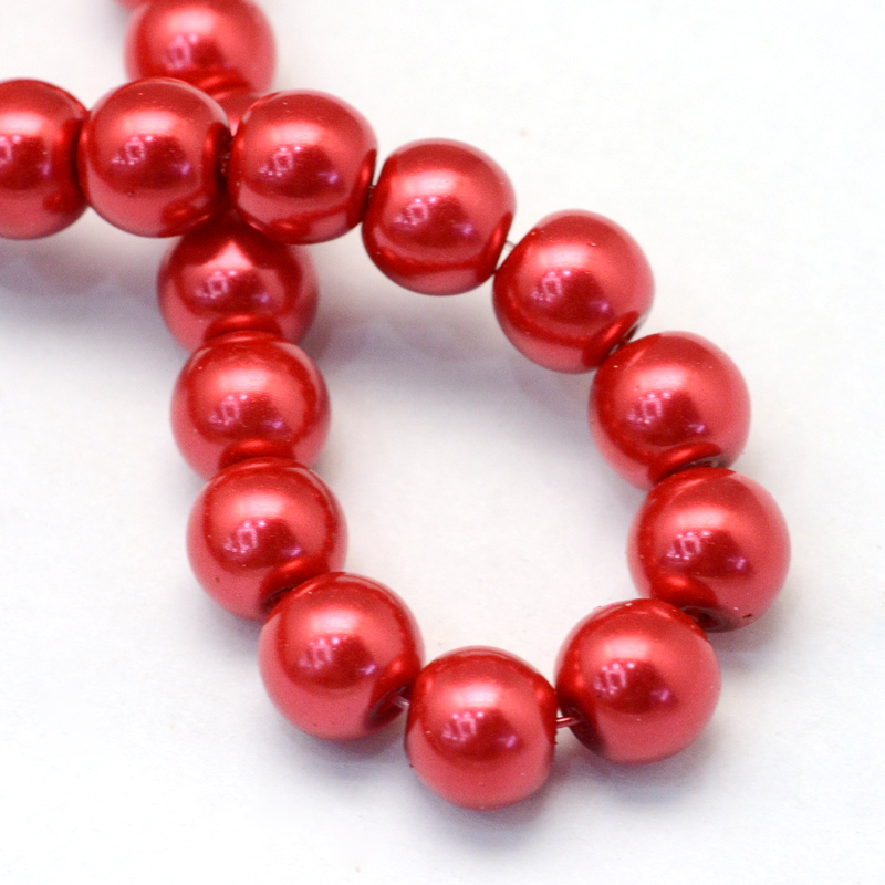 Skleněné korálky s perleťovým efektem - 8 mm, červenooranžové