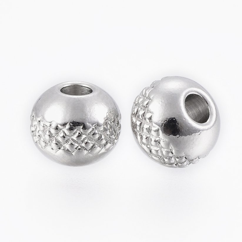 Abstandhalter aus Stahl, Perle mit Textur, silbern, 6x5 mm