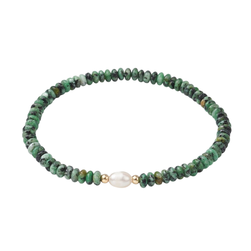 Dárková karta pro paní učitelku s náramkem z afrického nefritu s perličkou