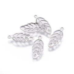 Prívesok z 304 ocele "lístok", strieborný, 13x5.5x0.3mm
