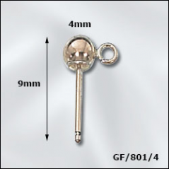 Ohrring-Puzette, Länge 9 mm, Ballon-Durchmesser 4 mm, Gold filled