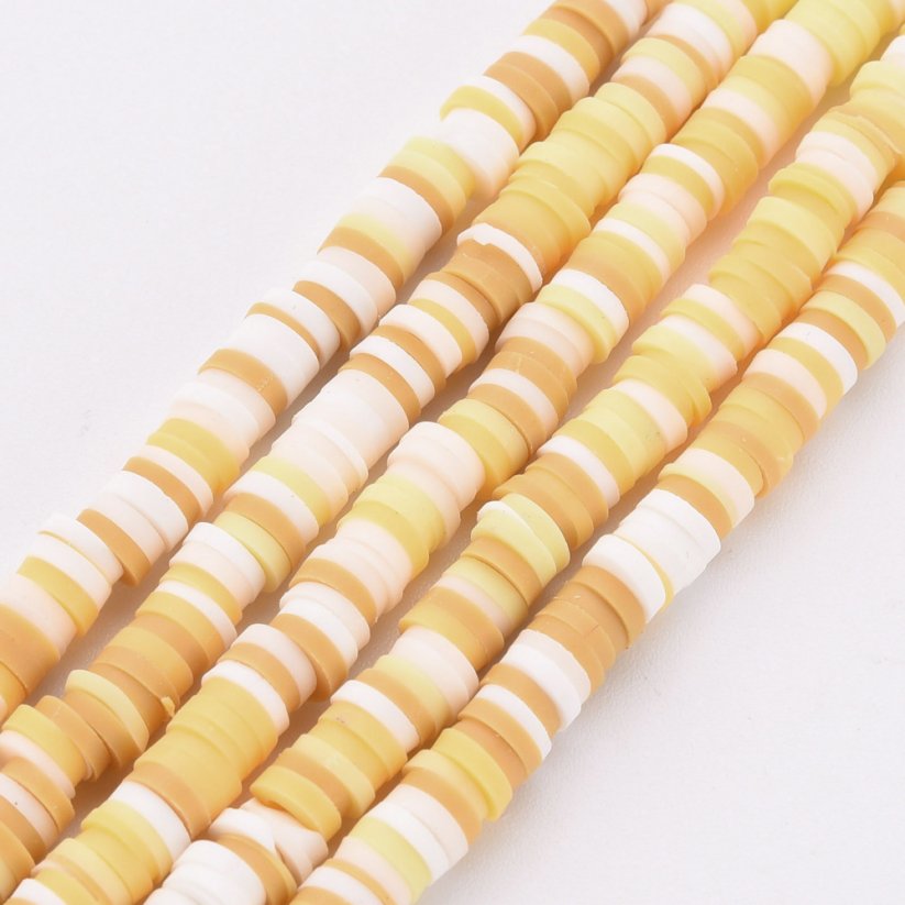 Heishi polymérová korálka - bielo žltý mix, 4x0,5-1 mm