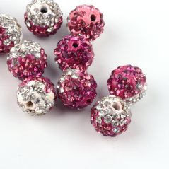 Shamballa gulička 10x10 mm prievlak 2 mm bielo-ružová