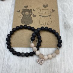 Geschenkkarte für Paare - Armbänder aus Lava und Achat mit Herz