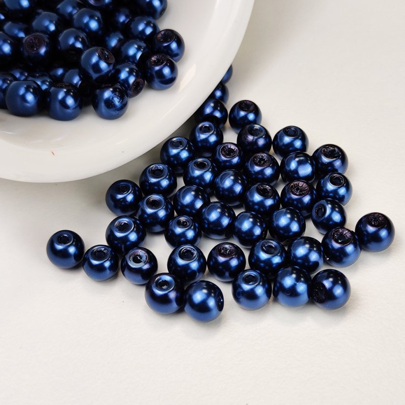 Gyöngyhatású üveggyöngyök - 6mm, sötétkék