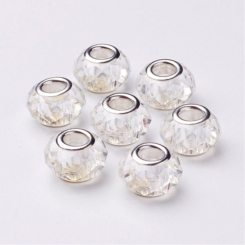 Glasperlen mit breitem Perlenloch - geschliffen, farblos, 10x13 mm