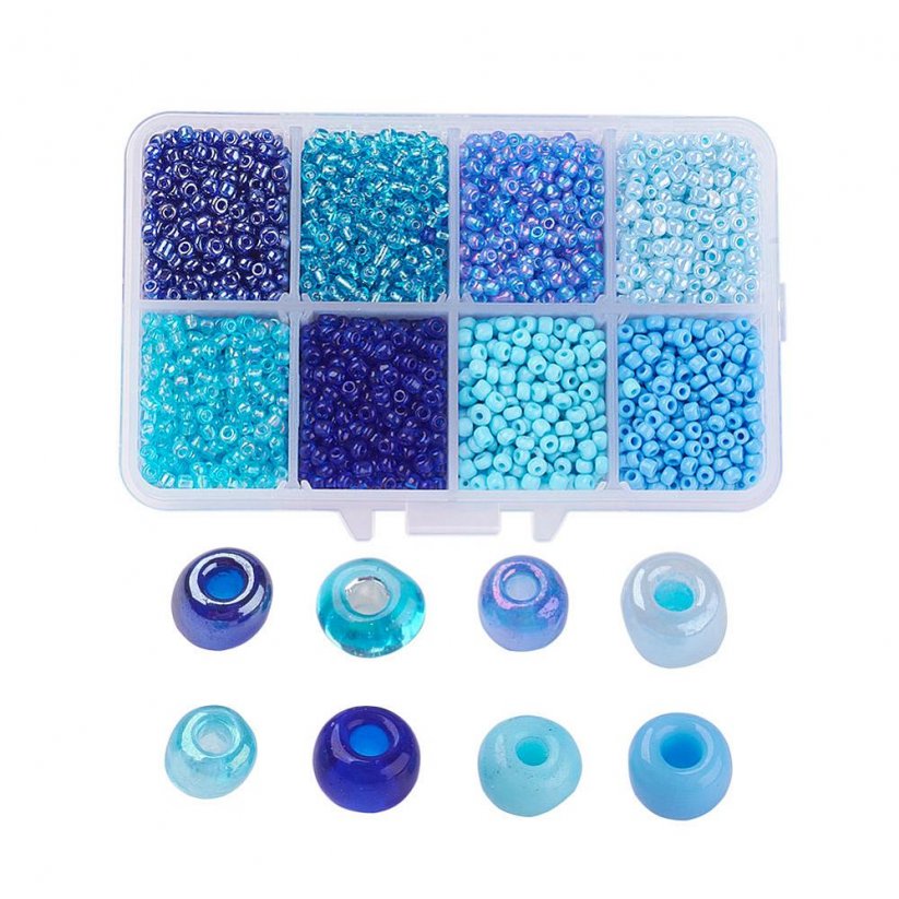 Set 8 barev - 8/0 rokajlové korálky, modré