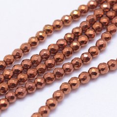 Fémezett szintetikus hematit - gyöngyök, csiszolt, réz, 3 mm
