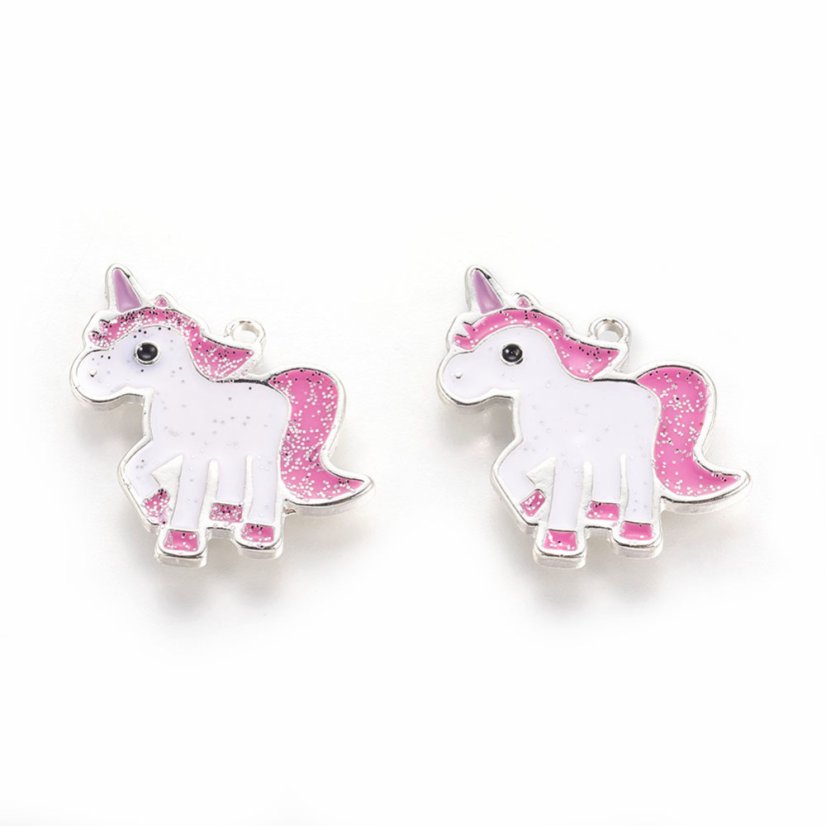 Fém unikornis medál, ezüst-rózsaszín - 25x28x2mm