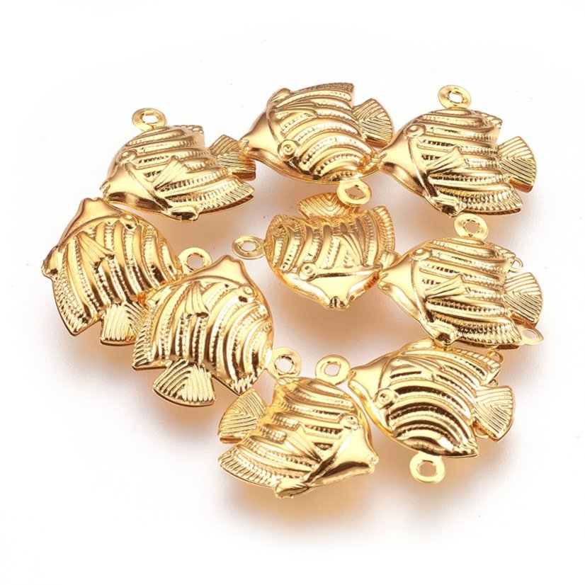 Přívěsek z nerezové oceli 304,"Ryba - zlatá", 18 × 17 × 6 mm
