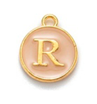Fém medál R betűvel, krémszínű, 14x12x2 mm