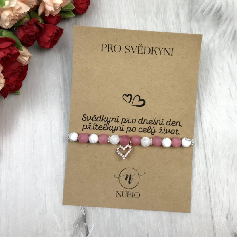 Dárková karta pro svědkyni - náramek z nefritu, howlitu a křišťálu