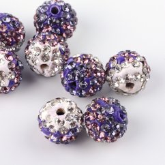 Shamballa gulička 10x10 mm prievlak 2 mm bielo-fialová