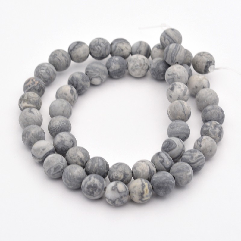 Natürlicher Jaspis - Perlen, matt, Picasso, dunkelgrau, 8 mm