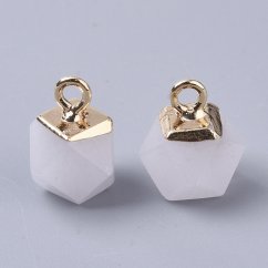 Fehér nefrit medál fűzőlyukkal - fehér 12x10x10mm