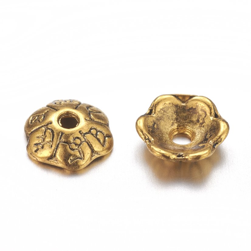 Fém gyöngykupak, virág, arany, 6x2 mm