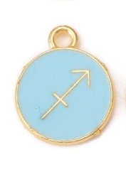 Fém medál horoszkóp szerint - Nyilas, türkiz, 15x12x2 mm