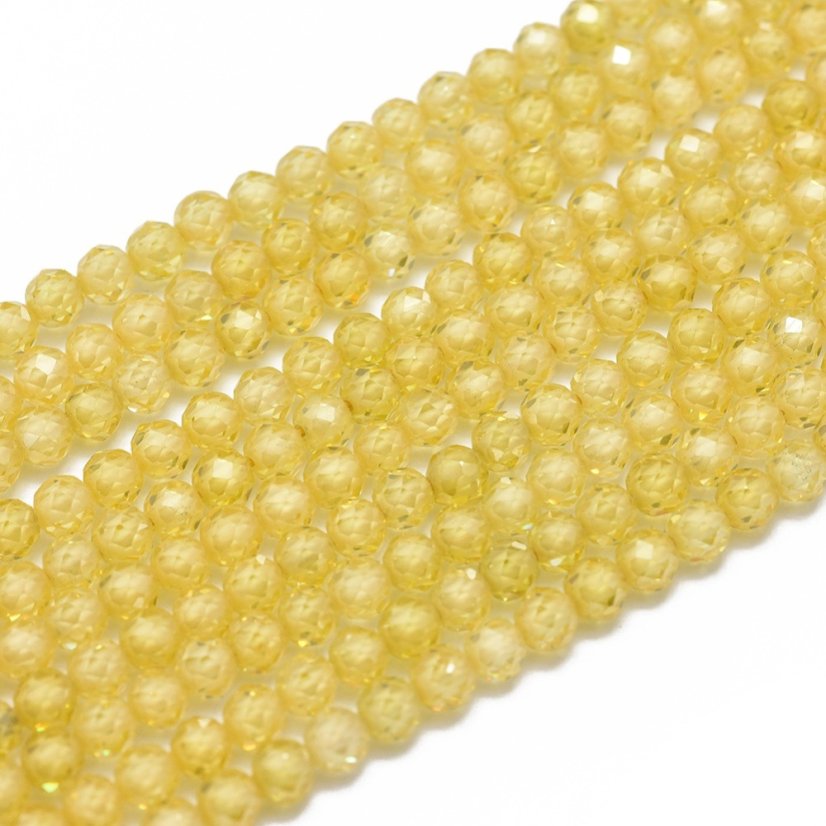 Korálky z kubických zirkónov - brúsené,  žlté, 3 mm