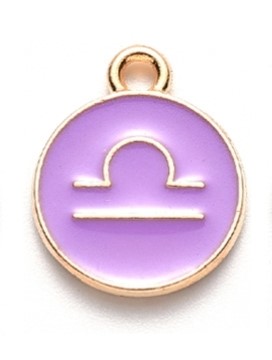 Kovový prívesok podľa znamenia -Váhy ,fialový, 15x12x2 mm