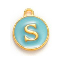 Fém medál S betűvel, türkiz, 14x12x2 mm