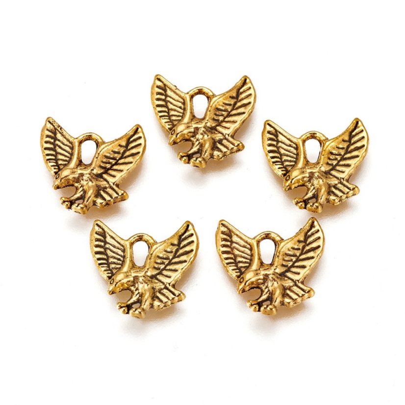Kovový prívesok vtáčik,zlatý, 13x12x2mm