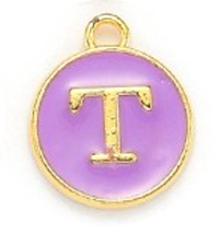 Kovový prívesok s písmenom T, fialový, 14x12x2 mm