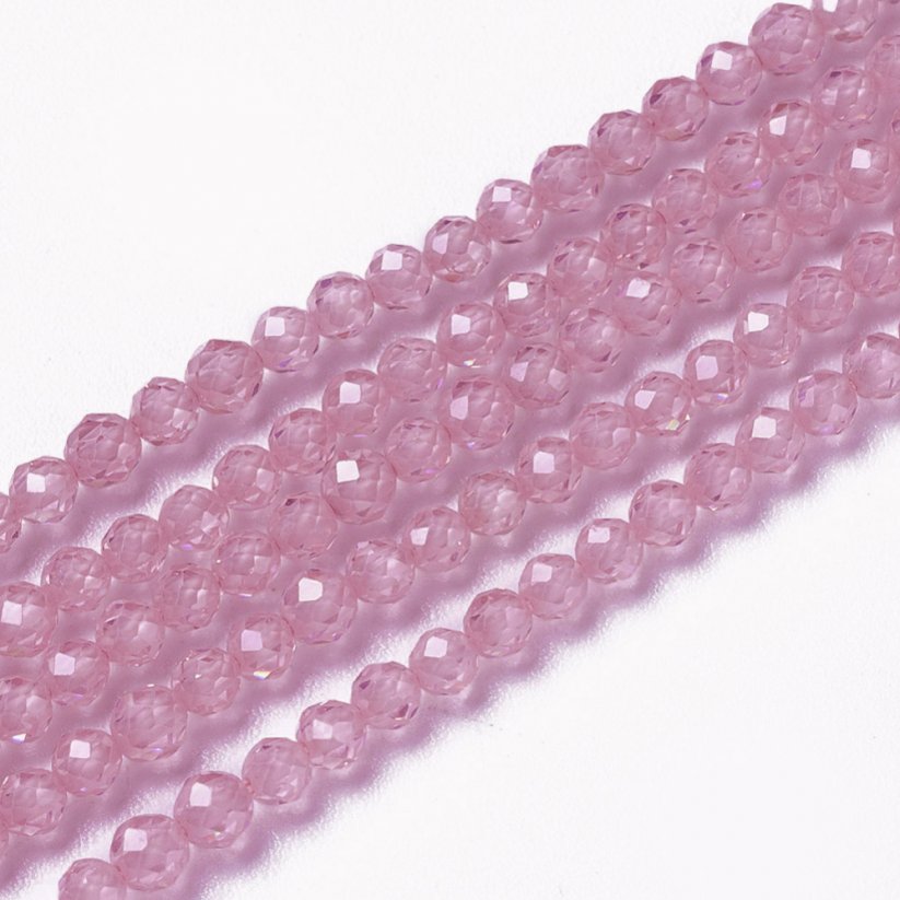 Korálky z kubických zirkonů - broušené, růžové, 3 mm