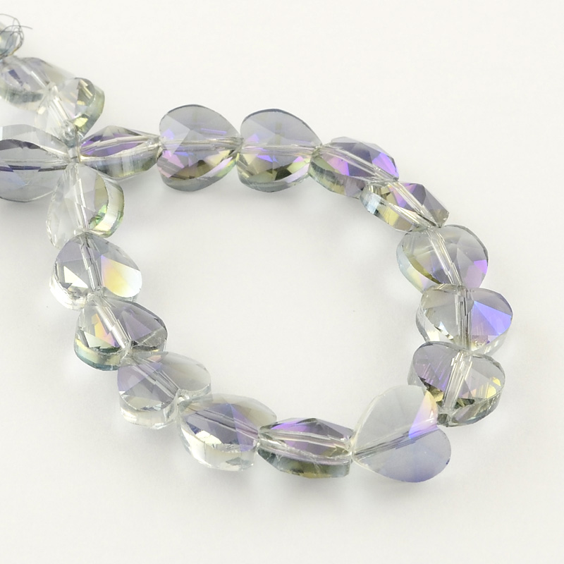 Brúsené sklenené srdiečko, pokovované, šedé, 10x10x7 mm