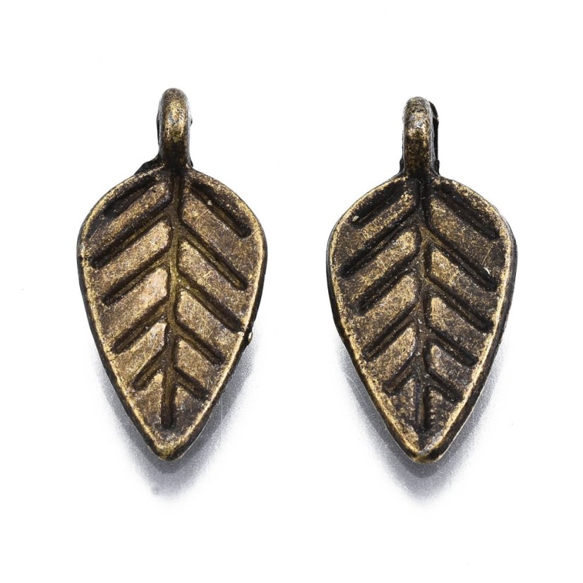 Přívěsek z bižuterního kovu "lístek", bronzový, 19x9x1mm,