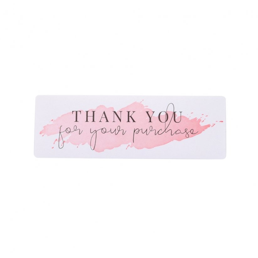 Nálepka "Thank you" biela s ružovým pozadím, 60x29 mm