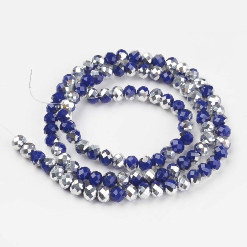 Brúsené sklenené rondelky, pokovované, modrostrieborné, 6x5 mm