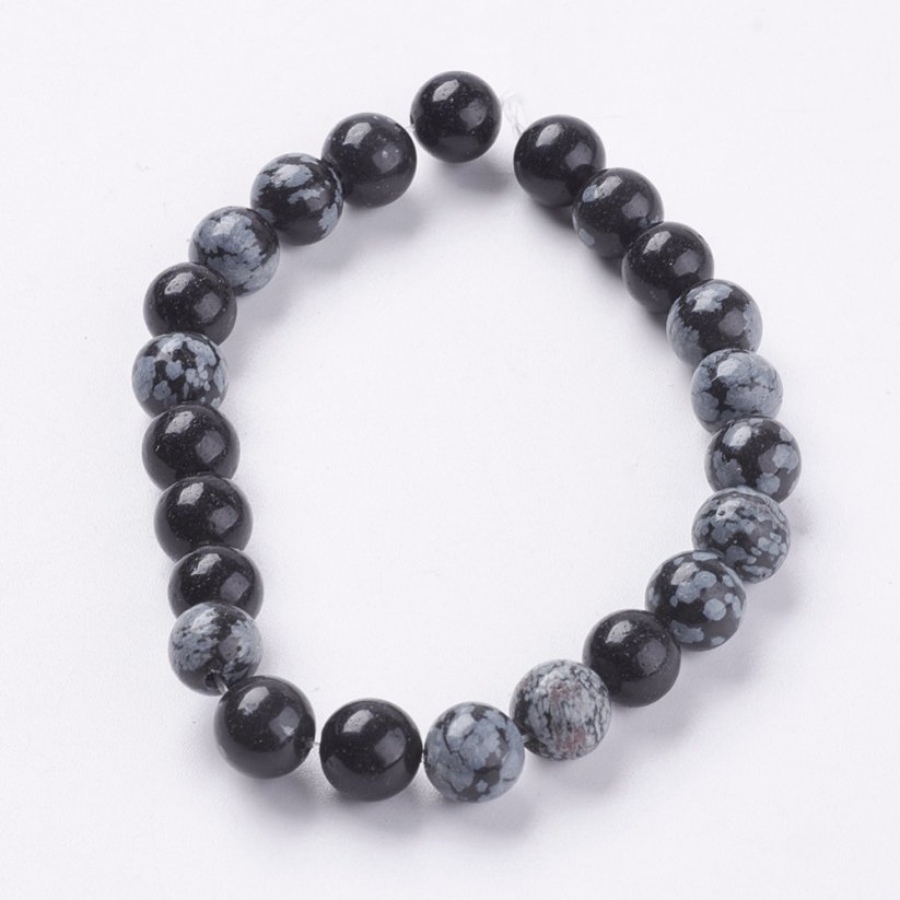Természetes pelyhes obszidián - gyöngyök, fekete, 8 mm