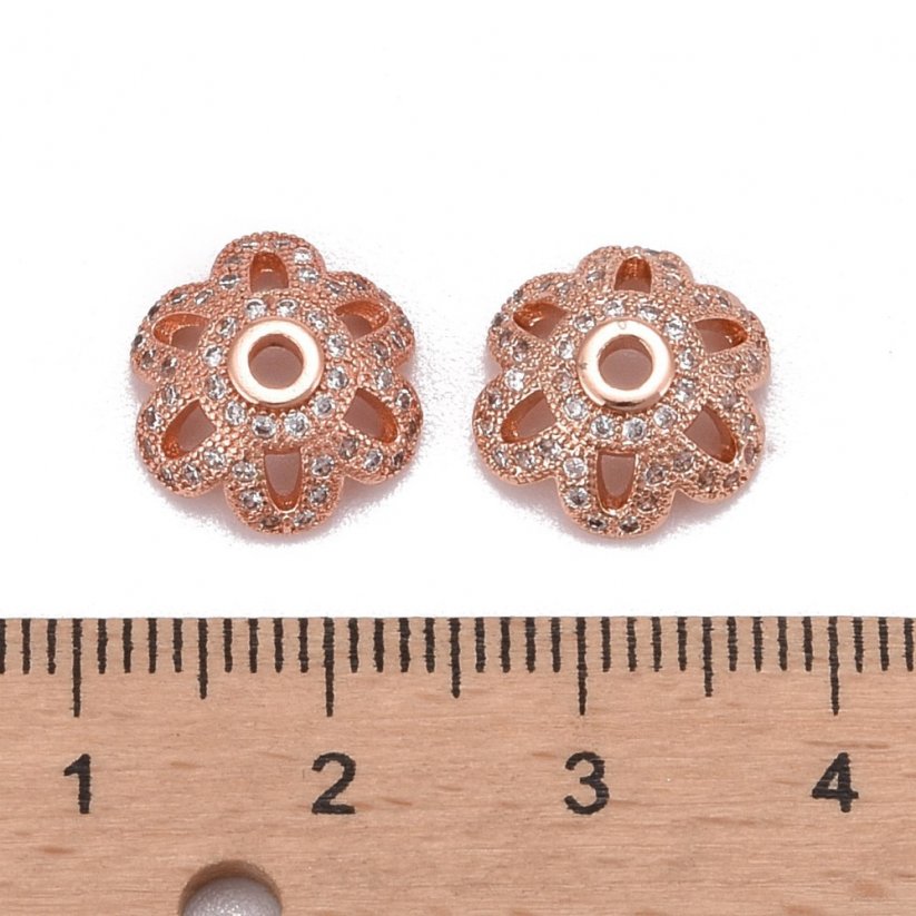 Perlenkappe aus Metall "Blume" mit kubischem Zirkon, rosa, 11x4 mm