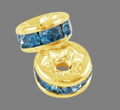 Štrasová rondelka s kamienkami zlatá - modré kamienky 8x3,8mm