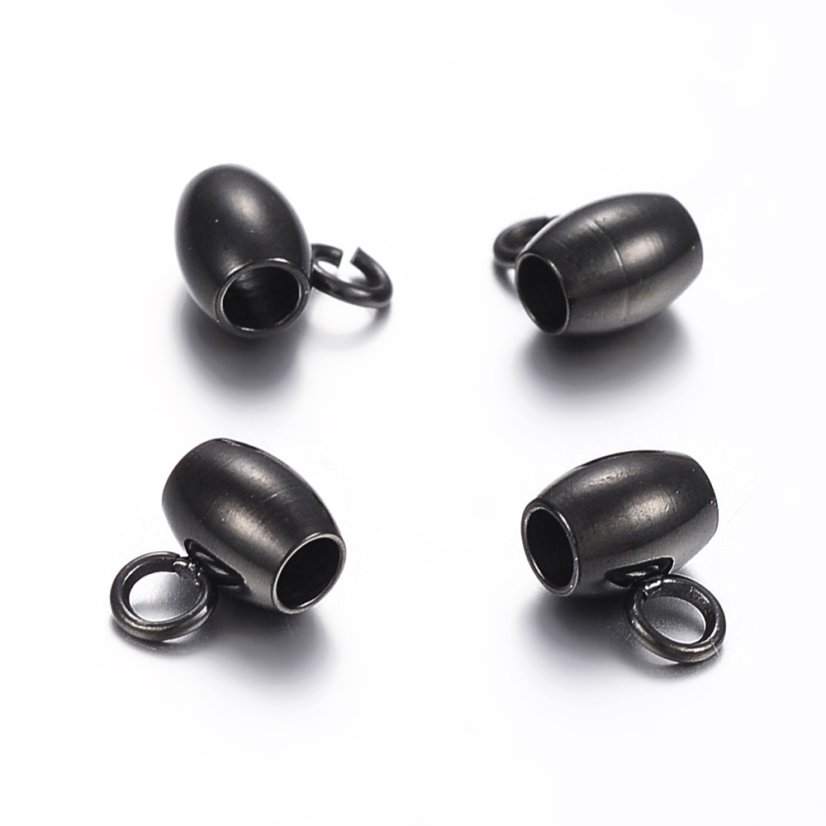 Oddeľovač z 304 ocele, barel, čierny, 7x5x4 mm, očko 2 mm