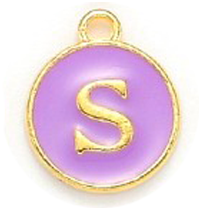 Kovový prívesok s písmenom S, fialový, 14x12x2 mm