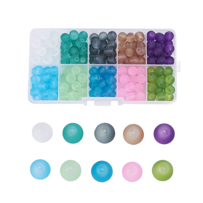 Matt üveggyöngyök - 10 szín, készlet 10 mm