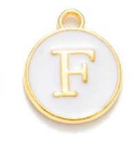 Kovový přívěšek s písmenem F, bílý, 14x12x2 mm