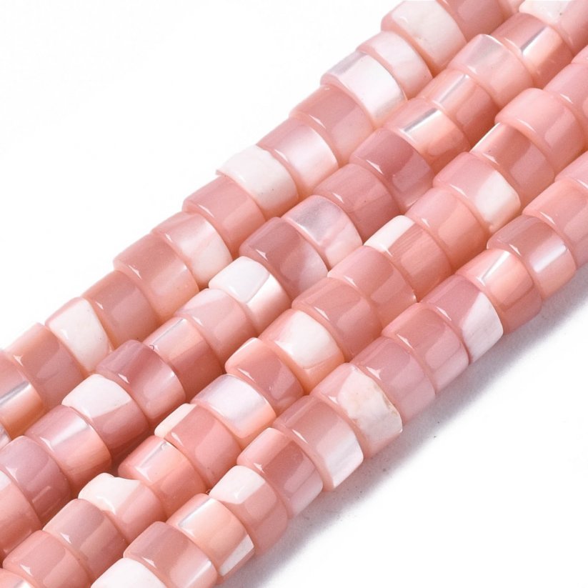 Heishi korálky s perletí, 4x2 mm, růžové