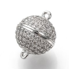 Magnetické zapínanie s kubickými zirkónmi z mosadze, strieborné, 12x8 mm