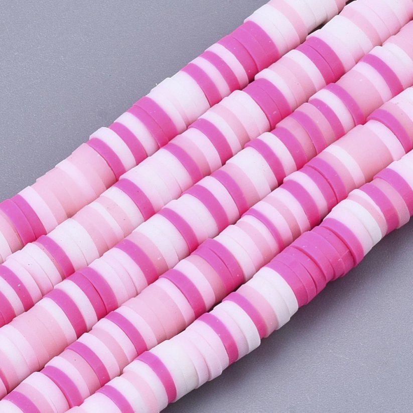 Heishi polymérový korálek - bielo ružový mix, 4x0,5-1 mm
