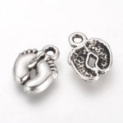Fém medál lábak, ezüst, 14x10x2mm