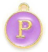 Kovový přívěšek s písmenem P, fialový, 14x12x2 mm