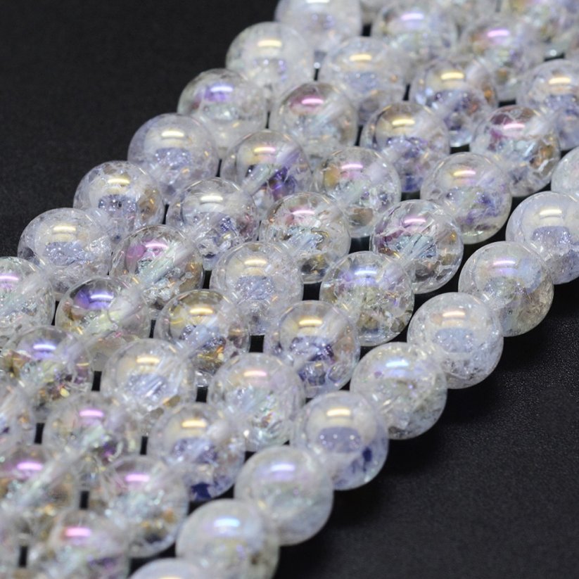 Metallisierter geknackter Naturkristall - Perlen, farblos, 6 mm
